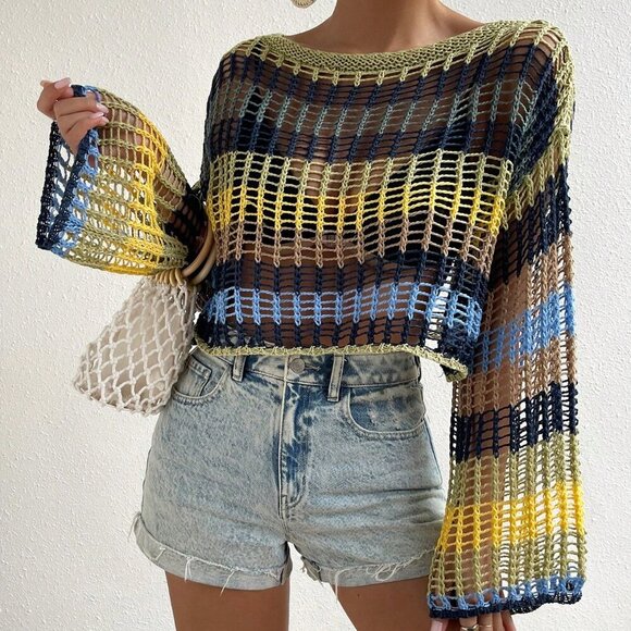 Tops - Multicolor Colorblock Women's Hollow Out top